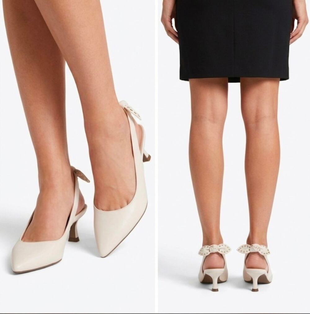Ce. MSRP $60 NWB KENSIE OLYMPIA OFF WHITE GROMMET BOW SLINGBACKS ♡SIZE 9♡
